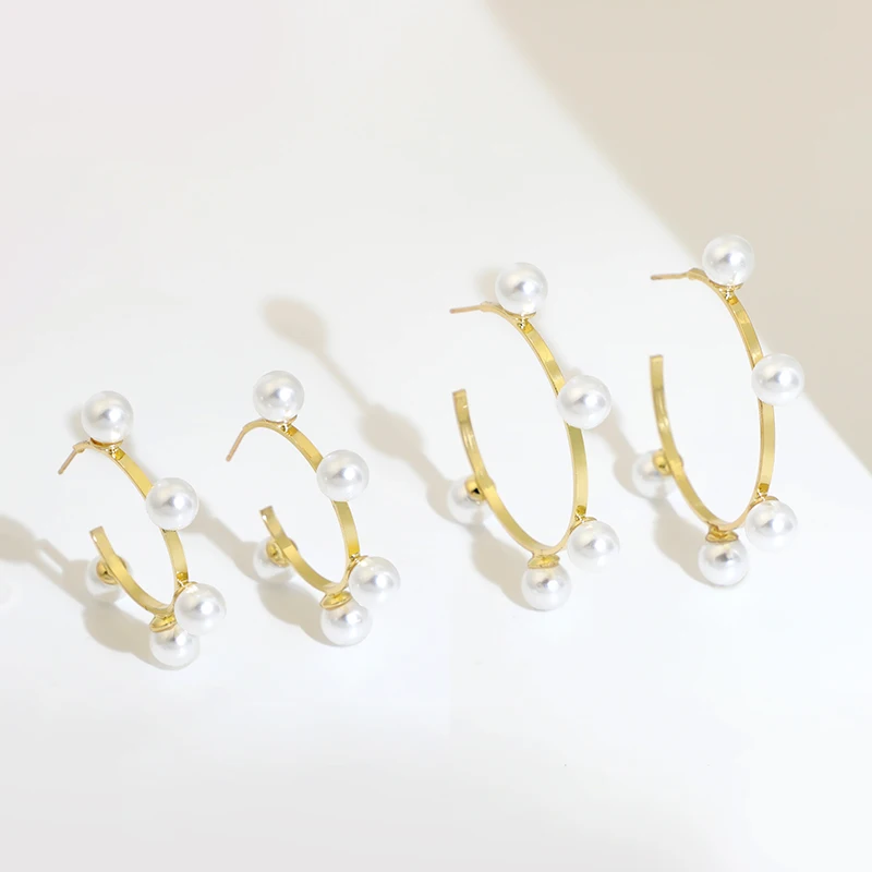wholesale C shape stud earrings five pearl hoop earrings for girls party fashion jewelry earrings female