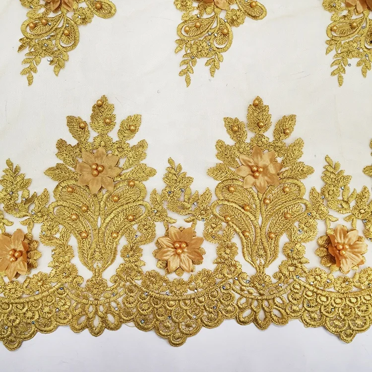 wholesale factory stocks cheap price border lace high quality gold african lace fabric embroidery