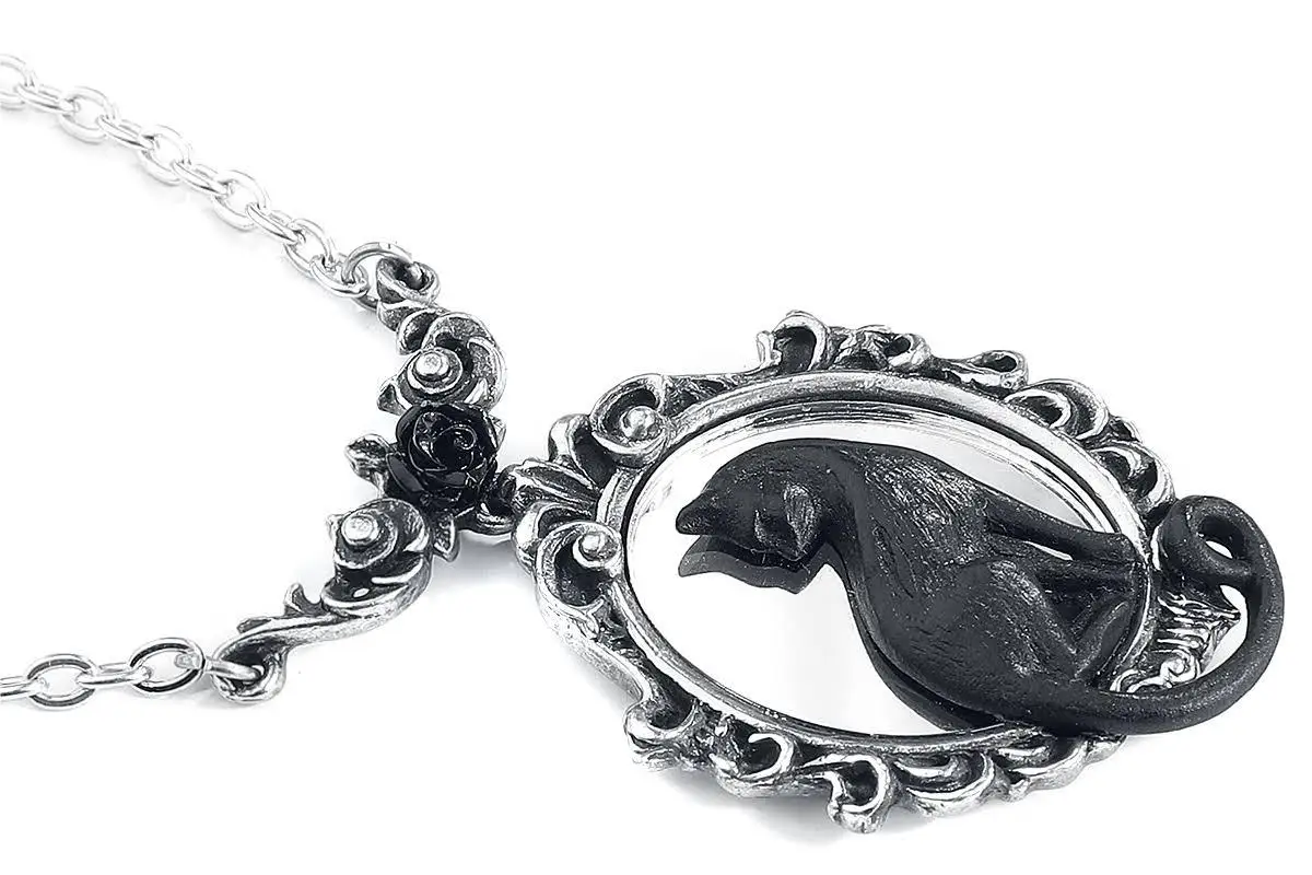 New product direct selling Gothic Feline Felicity Necklace Black Cat Framed Mirror Pendant Unisex Accessories