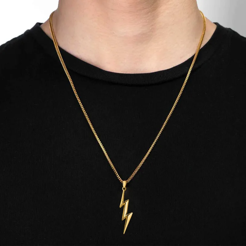 Personalized Fashion Hip-hop Thunderbolt Pendants Men Jewelry Silver Gold Black Stainless Steel Thunder Lightning Bolt Necklace
