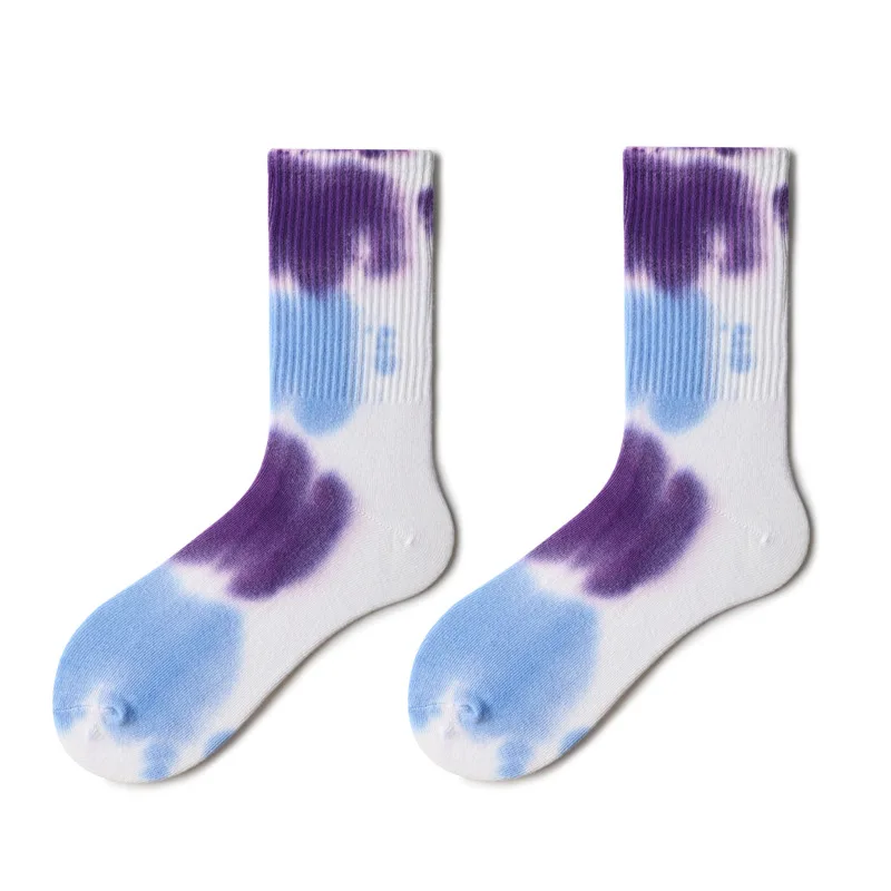 Hot Sale Custom Design Colorful Tie Dye Tech Mens Socks Hip Hop Sports Street Wear Socks