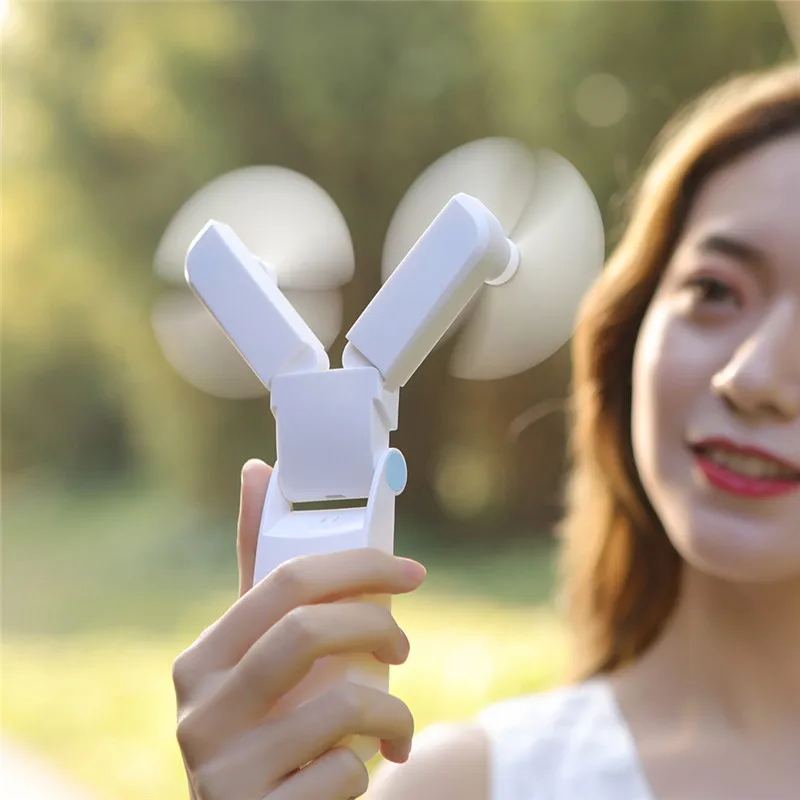 Summer Pocket Foldable USB Mini Fan Hand Fans Electric Personal Rechargeable Dual Head Fans For Gifts