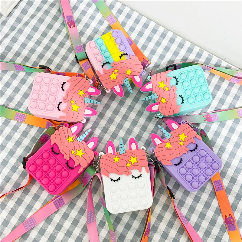 Multi Mini Unicorn Pop Shoulder Bag Stress Release Pop Coin Purse Fidget Bags Toys for Girls and Women