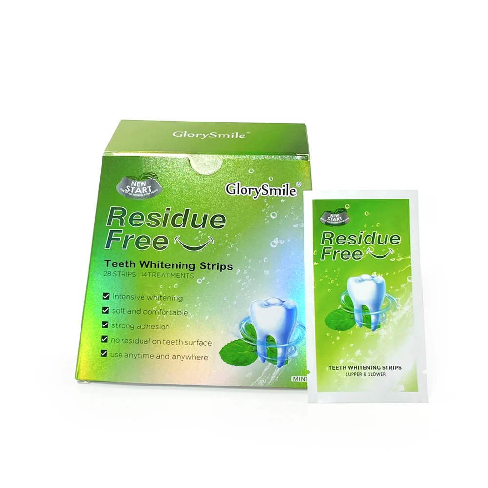 Factory Wholesale 14 Pairs Trapezoid Mint Residue Free 6% HP PAP Dry Stirp Teeth Whitening Strips