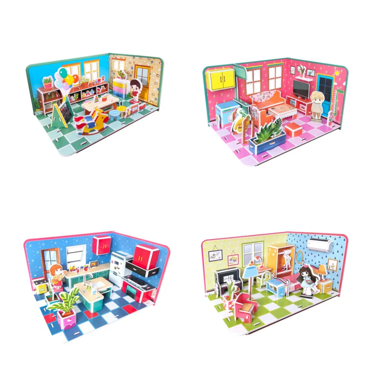 New Cheap 3d Paper Puzzle Dollhouse Kitchen House Style DIY Toy Puzzle For Kids