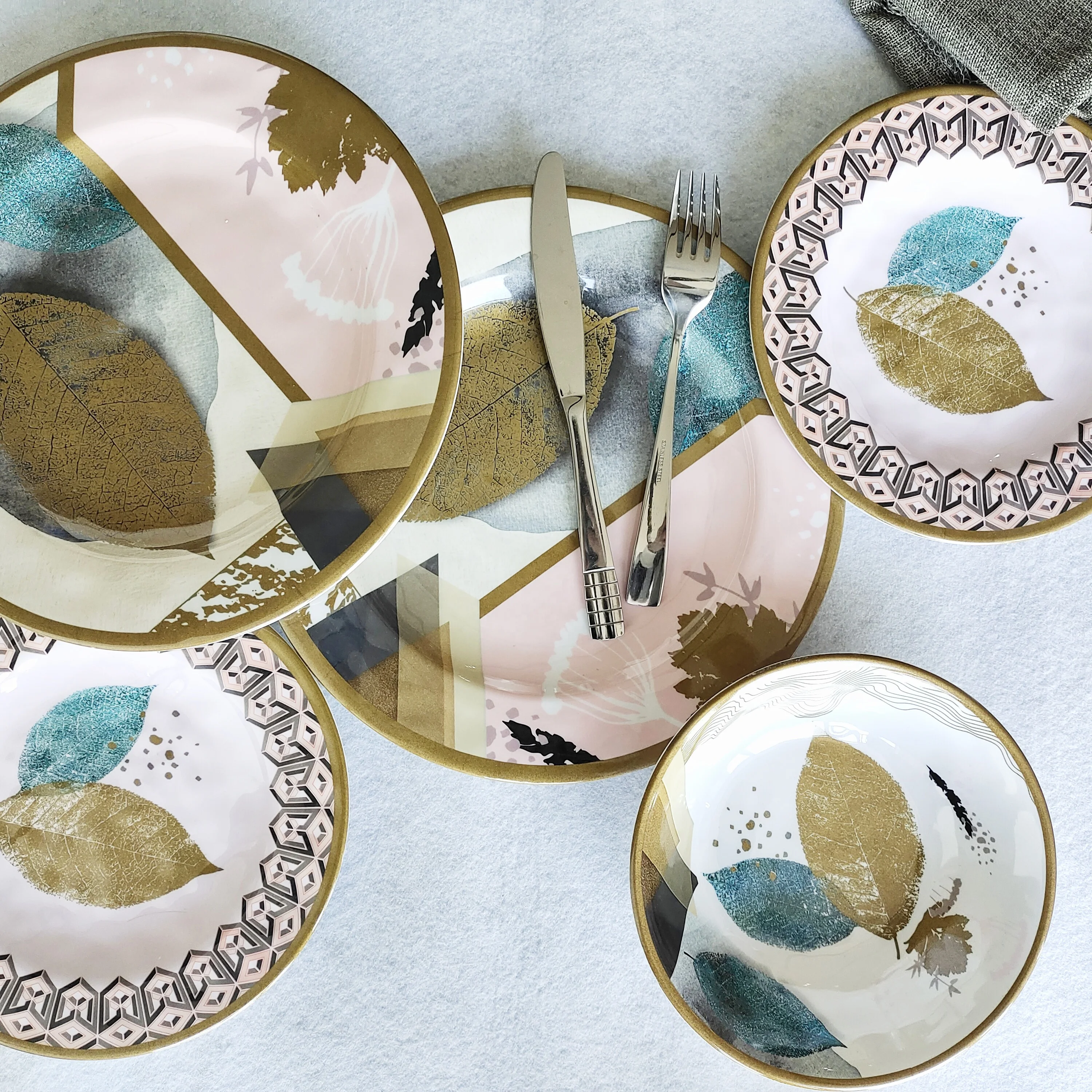 SEBEST-Factory Nordic Style Hot Sell Luxury Leaf Printing Dishes Melamine Plate Dinnerware