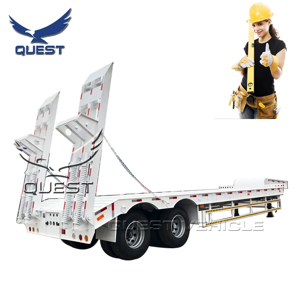 Factory 2 Axles 40 Tons 60Tons Low Loader, Low Bed Semi Trailer With Bogie Suspension