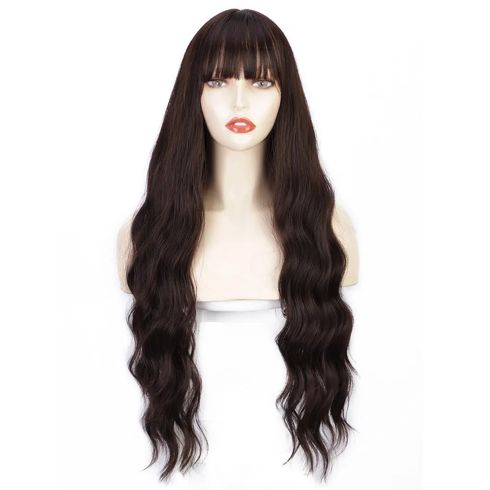 28 inch natural black color loose wavy synthetic wigs