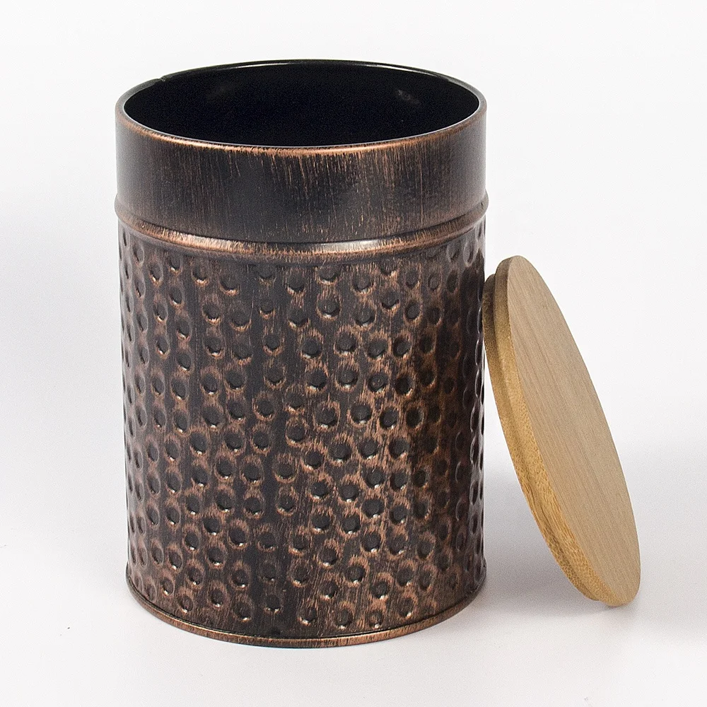 Hammered Antique Copper Stainless Steel Food Storage candy Container Flour Canister with Rubber seal lid