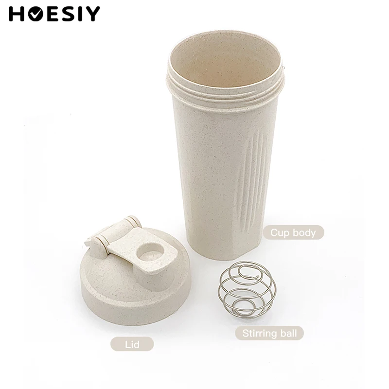 600ml Travel Office Wholesale Custom Food Grade BPA Free Wheat Straw Shaker Cup Portable Gym Mixer Water Cup Sport Shaker Bottle (1600531425121)