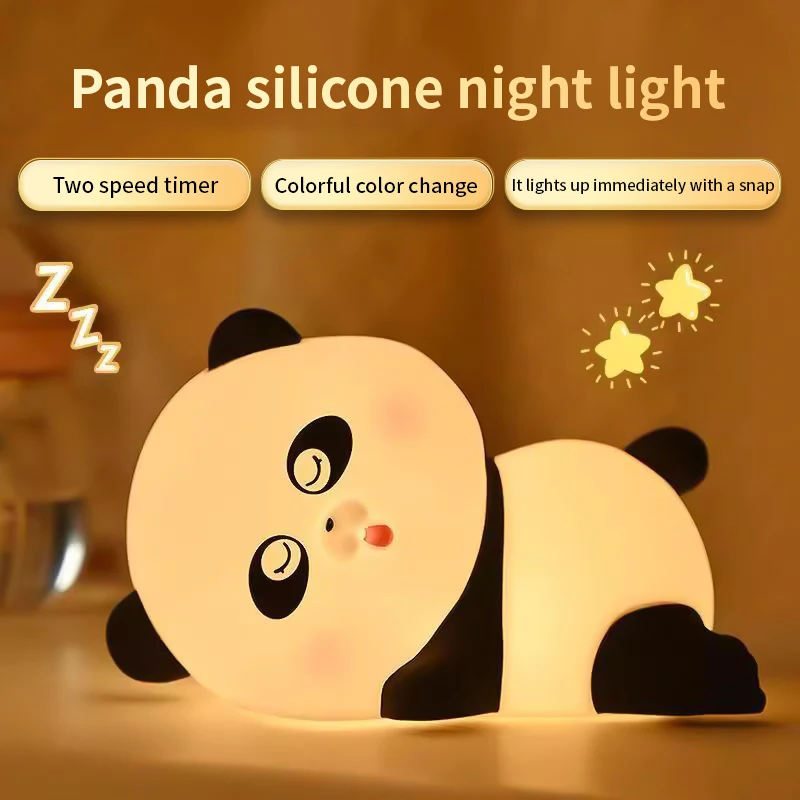 Cute Panda Silicone Night Light RGB LED Color Changeable Sensitive Tap Control Silicone LED Lamp for Baby Kids Adult Bedroom