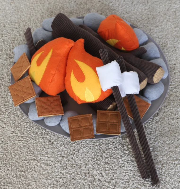 Asweets 17 Pcs Indoor Outdoor Handmade Plush Felt Campfire Toys Pretend Play Camp Fire