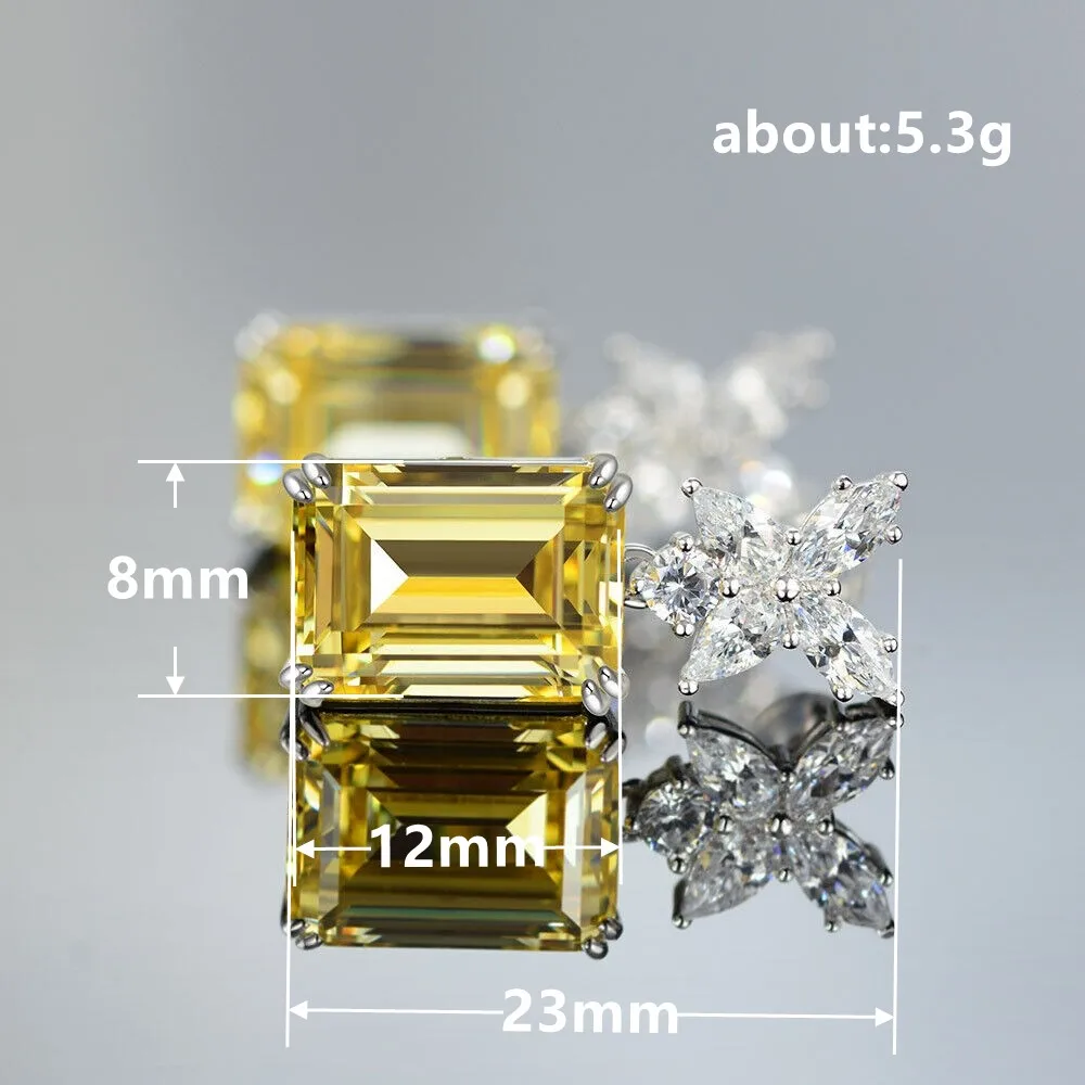 CAOSHI Jewelry Yellow Rectangle Pendant Earrings for Women Fashion Design Engagement CZ Crystal 925 Silver Plated Drop Earrings