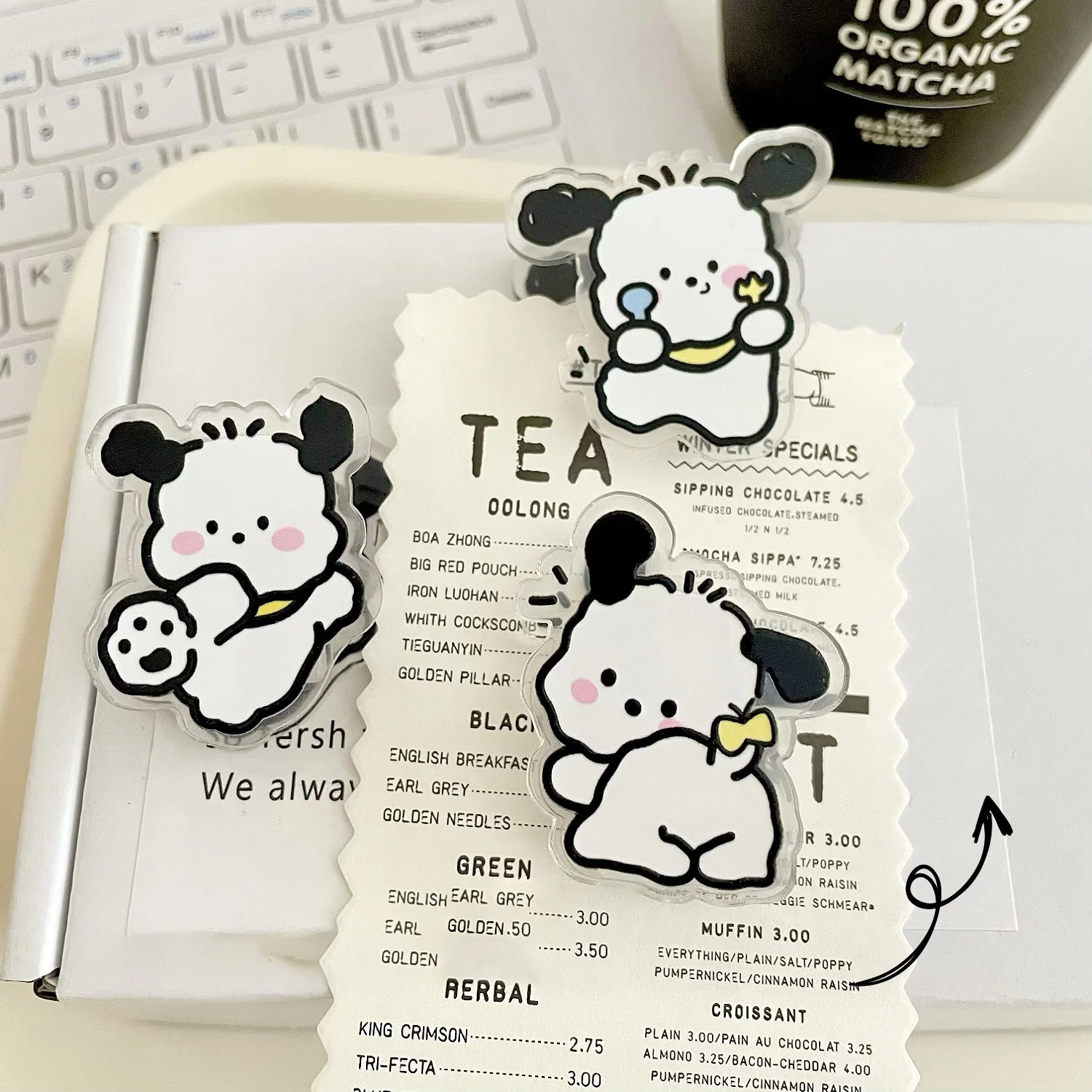Acrylic Crafts Custom Bill Menu Clips For Shop Cartoon Cute Pochacco Dog Design Note Paper Clips Promotional Stationery For Kids
