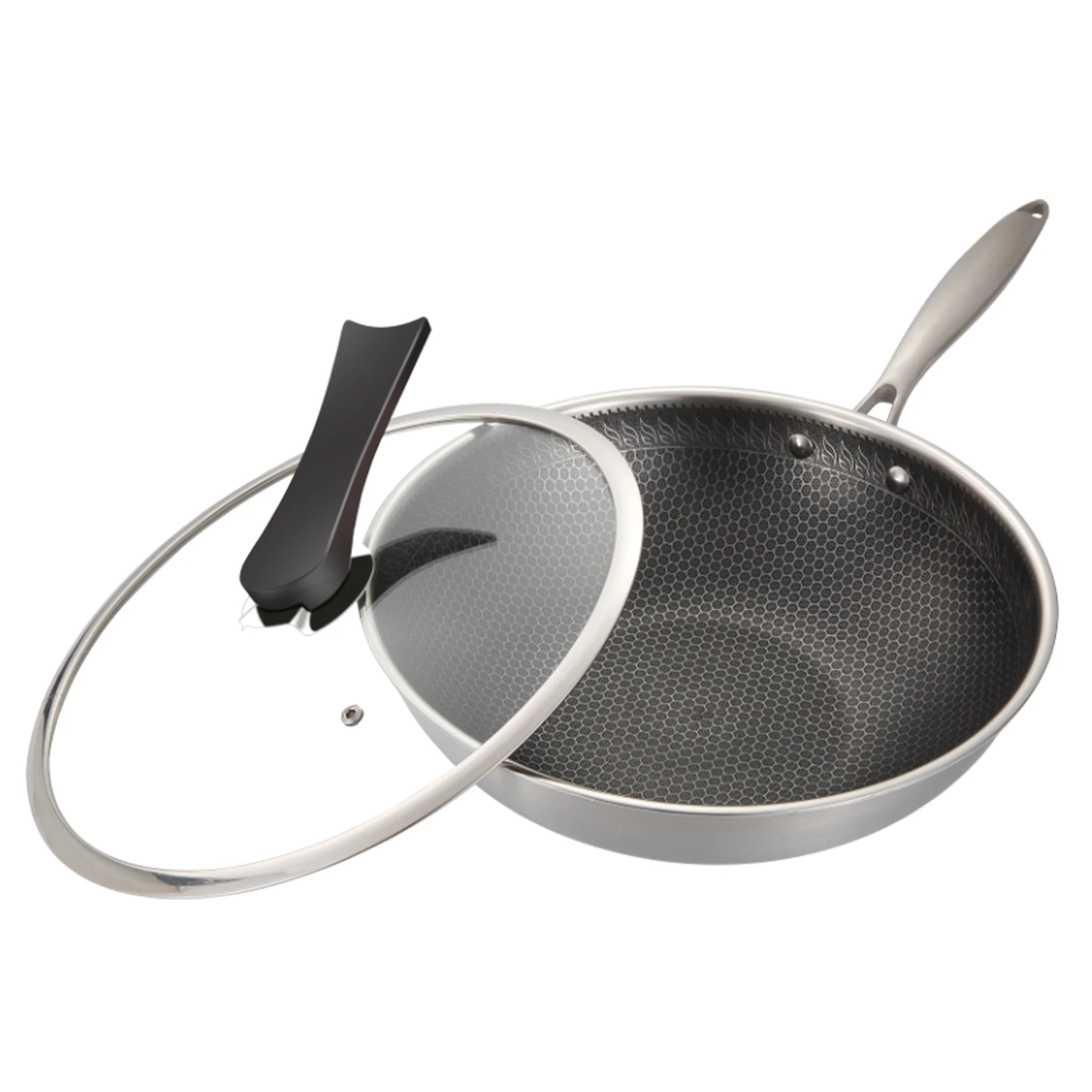 Wholesale stainless steel honeycomb frying pan non stick