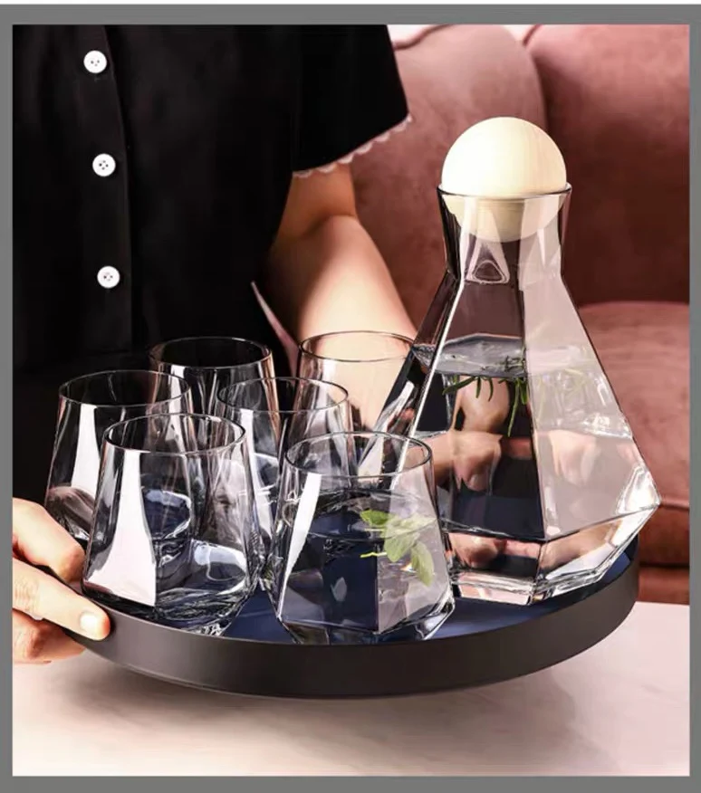 Crystal Glass Water Drinkware Carafe, Water Jug with Ball Lid