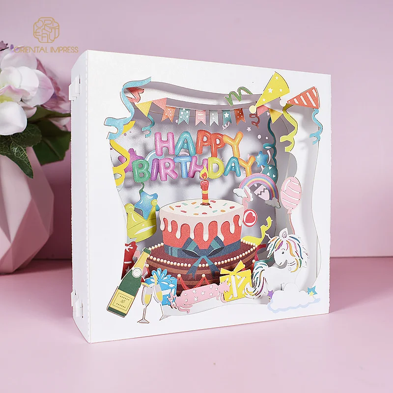 Funny and Novelty 3D Box Design Foldable Happy Birthday Greeting Card