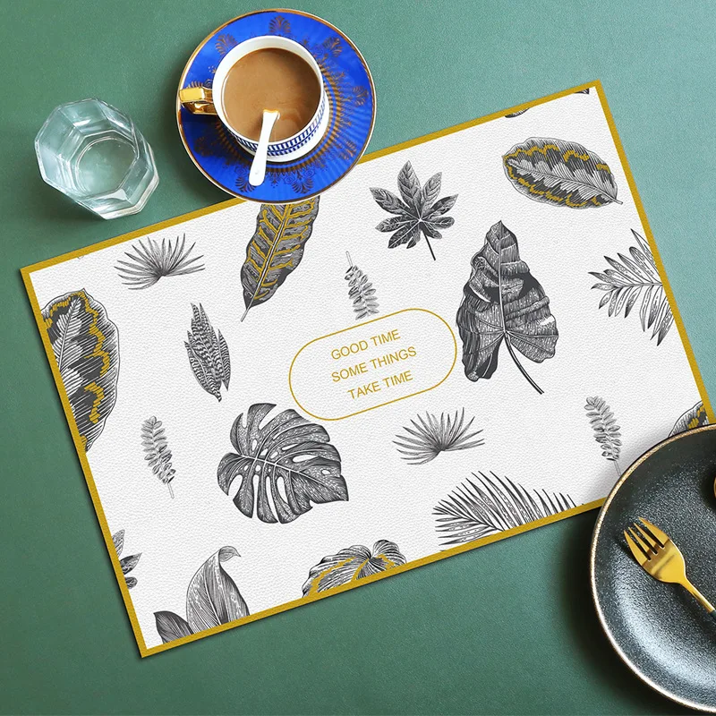 Nordic Plant PU Leather Placemat American Banquet Western Mat Household Kitchen Scrubbing Napkin Pads