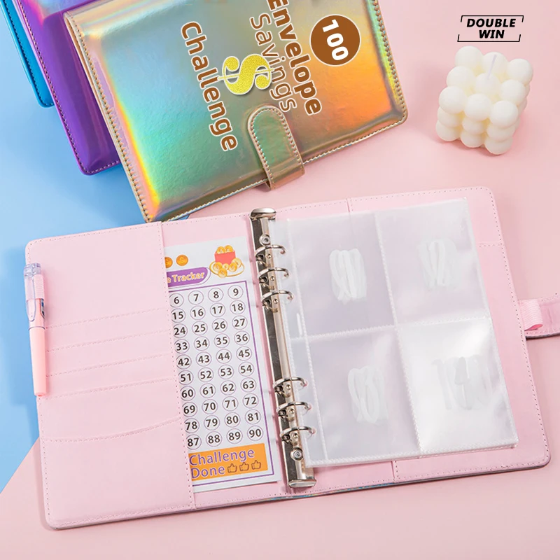 Custom Logo A5 A6 Pu Leather 100 Days Book Envelope Savings Challenge 5050 Money Ring Budget Binder