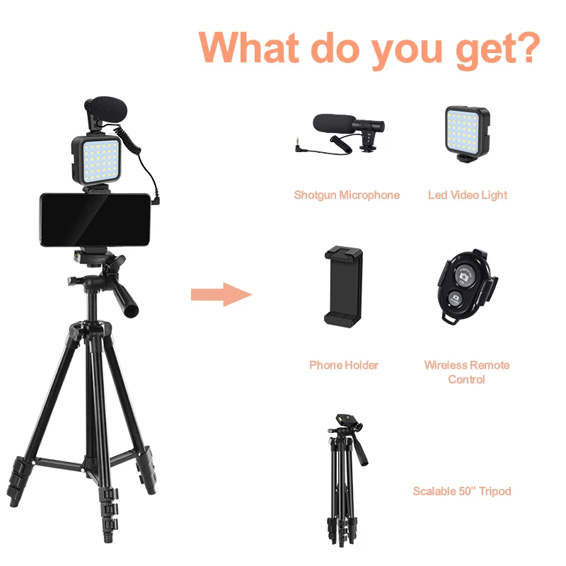 Sample Free MAMEN KIT-05LM Tripod Vlogging Kit Smartphone Vlog LED Light Live Streaming Microphone Video Making Kit
