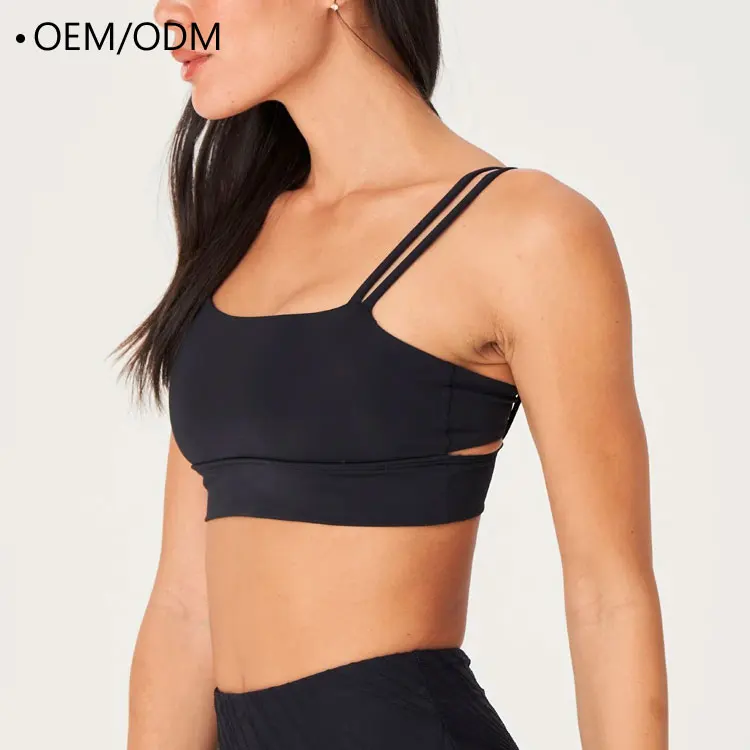 High Impact Customized Logo Printing Asymmetrical Cut Out Back Cross Strap Women Sports Yoga Fitness Bra