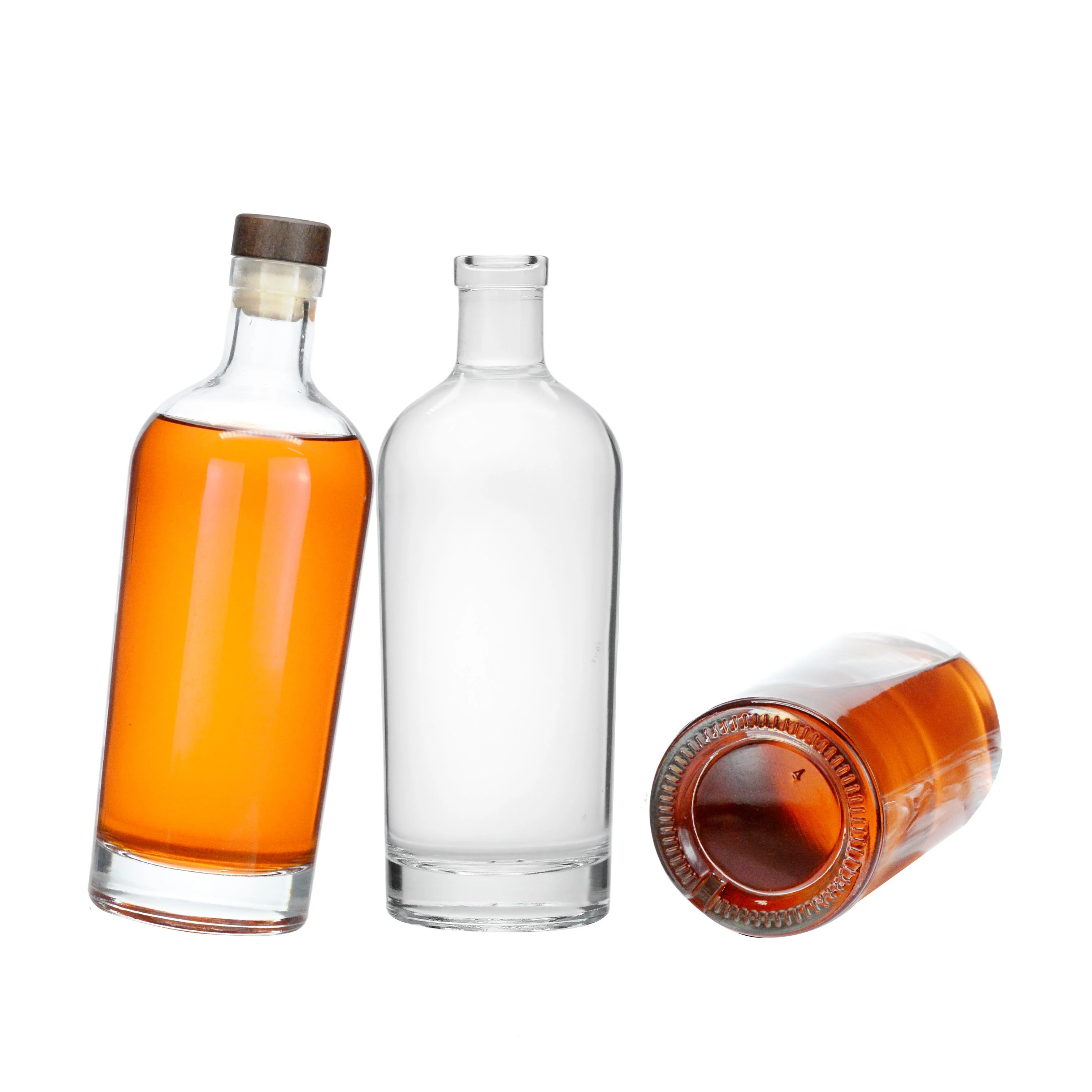 Luxury empty 500ml 700ml 750ml 1000ml liquor vodka gin whisky spirits brand alcohol glass bottle with cork stopper cap