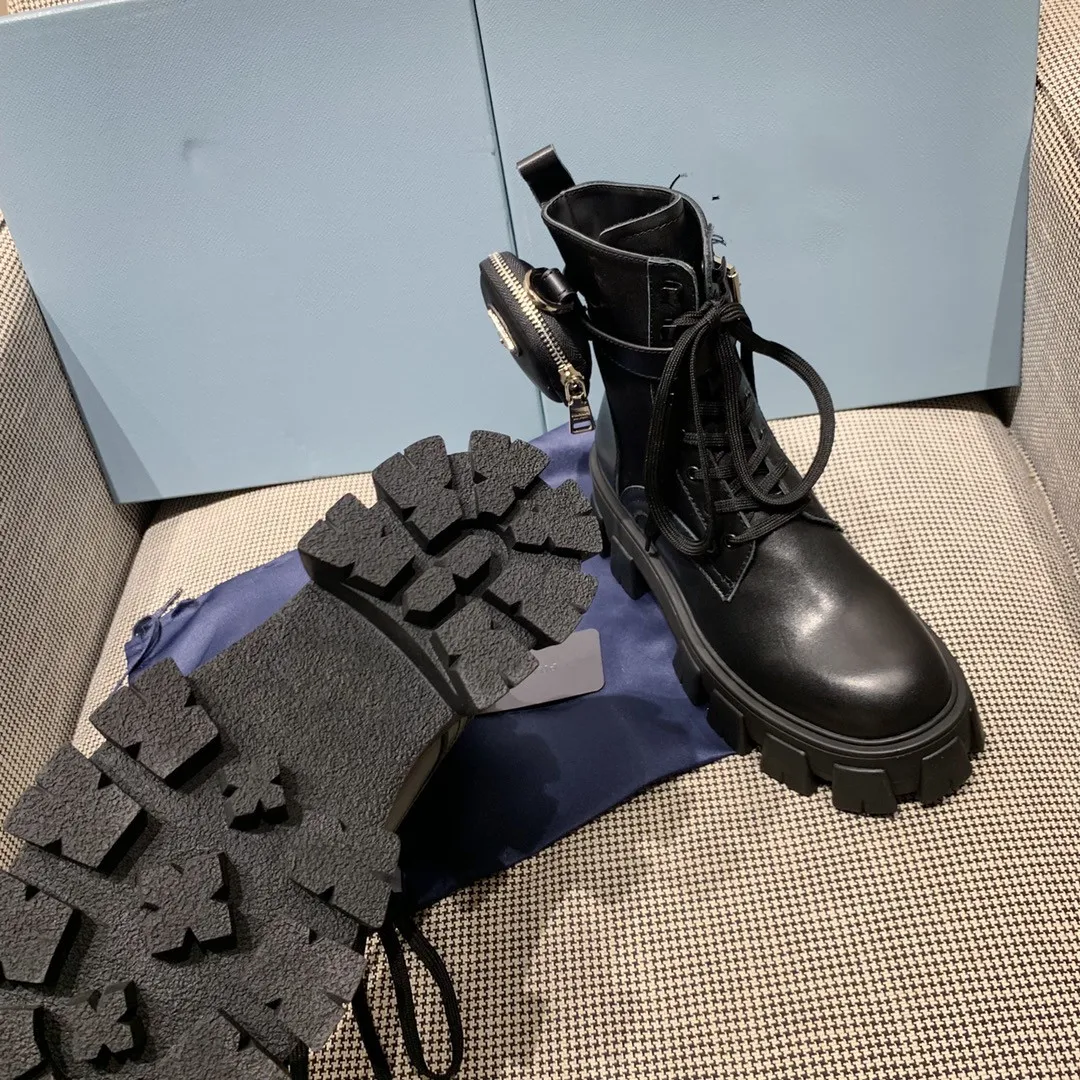 women shoes leather anti-skid zipper-up black martin boots platform black high heel shoes pocket wallet hiking boots