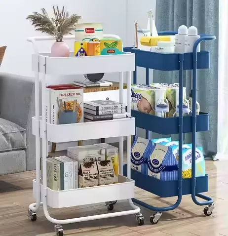 Wholesale bathroom 3-layer carbon steel shelves  practical storage vehicle  kitchen trolley with brake  snack truck