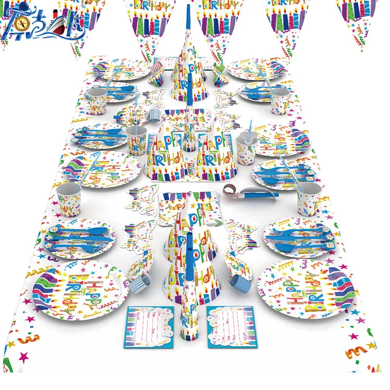 
Customization wholesale reusable kids birthday party home paper plates supplies decoration set 