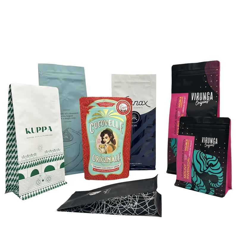 250g 500g 1kg 12oz  Custom Empty Coffee Bags Flat Bottom Coffee Pouch Custom Printed Coffee Beans Packaging Bags