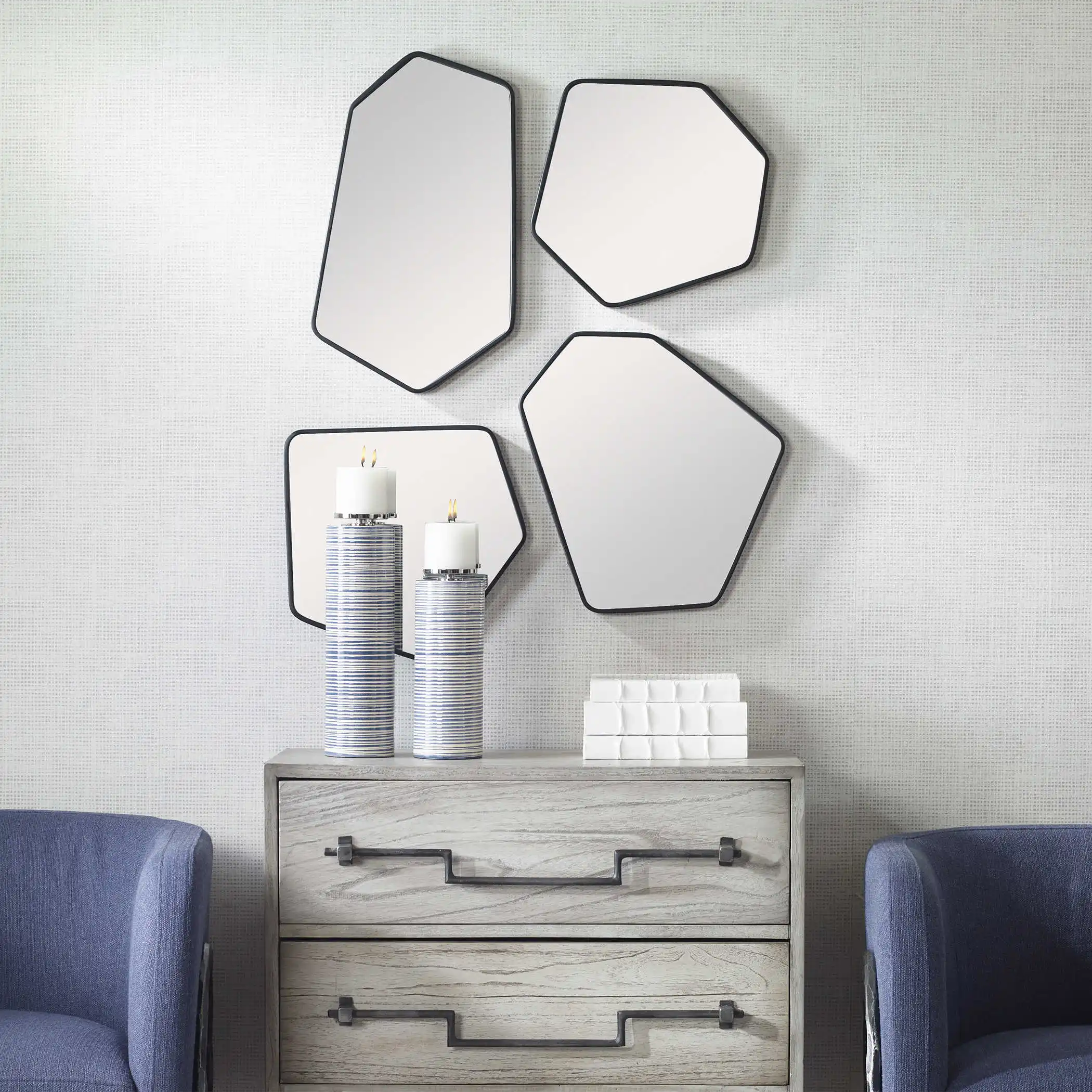 Custom Metal Frame Hexagonal Decor Mirror 4Pcs/Set Free Combination Vintage Luxury Wall Sticker Mirror