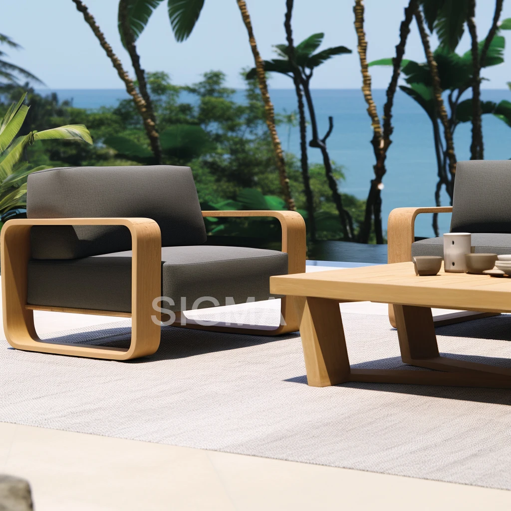 High End Teak Wood Armchair Garden Sofa Set Water Resistant Outdoor Patio Furniture Teak Garden Sets