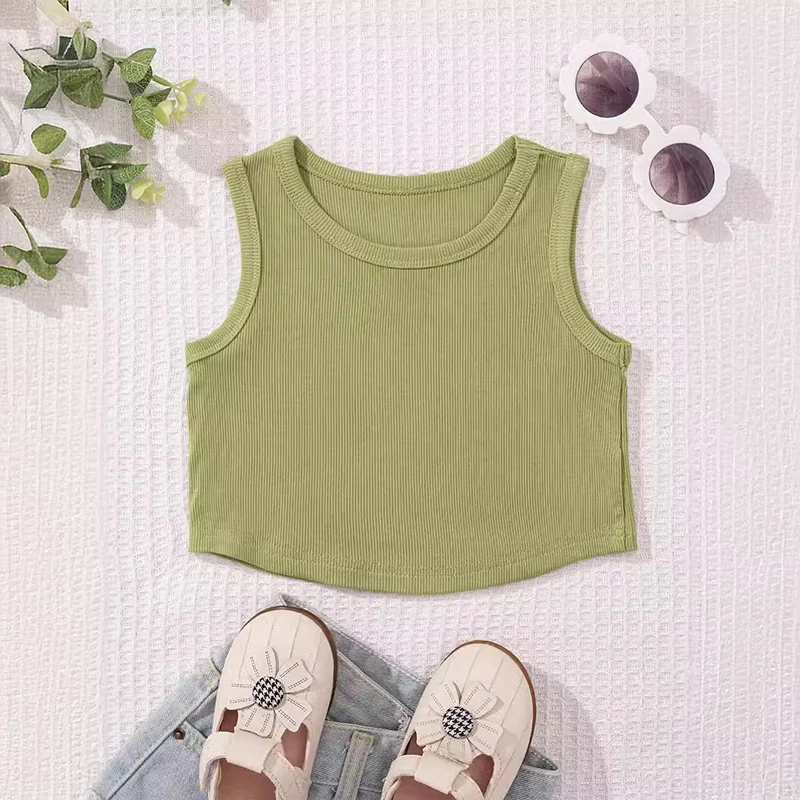 TONGYANG Kids Girl Solid Color Vest Toddler Kids Girls Dance Tank Tops Crop Top Summer Racerback Soft Sleeveless Dance Tops