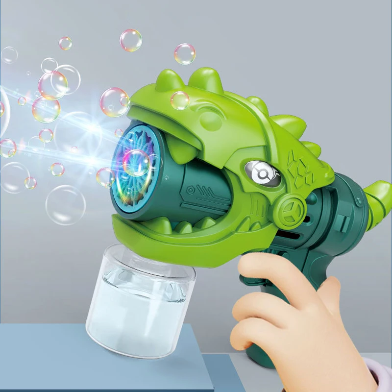 Hot Selling Dinosaurs Cartoon Kids Light-Up Rocket Launcher Bubble Gun Unisex Handheld Water Soap Bubble Maker Made of Plastic