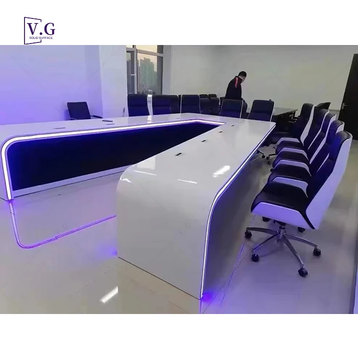 Модный светодиодный Конференц-стол сделанный на заказ U-образной формы большой стол для конференц-зала 16 человек