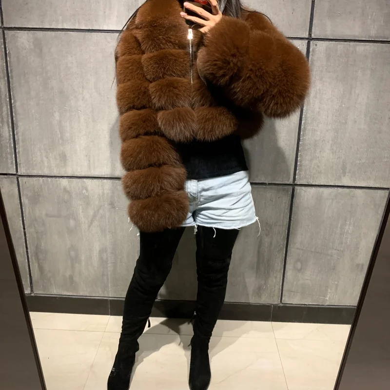 Fashion Ladies Turn-Down Collar Short Fur Jacket Fox Fur Coat For Women Streetwear