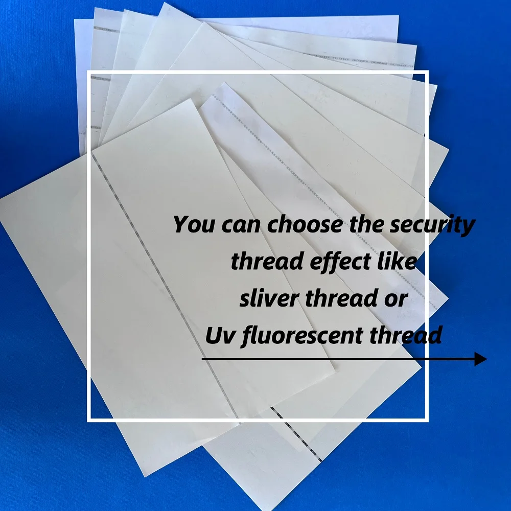 A4 Custom Visible Blue and Red Fibers Security Paper Magnetic Fiber Security Paper and Full-page Plum Blossom Watermark