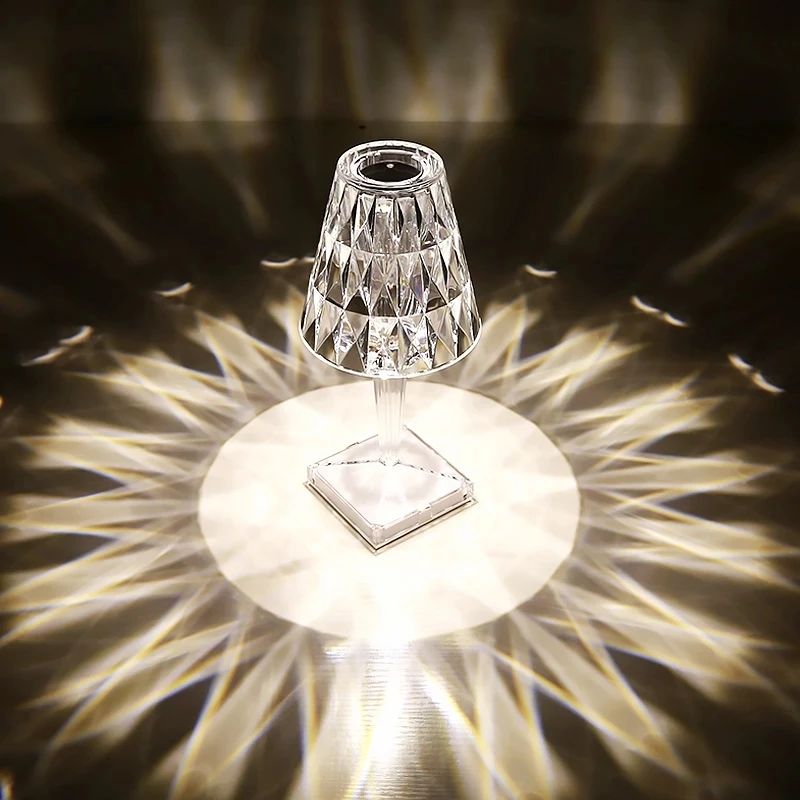 Modern Luxury Simple Style Acrylic Crystal Table Lights Rechargeable Restaurant Cordless Battery LED
