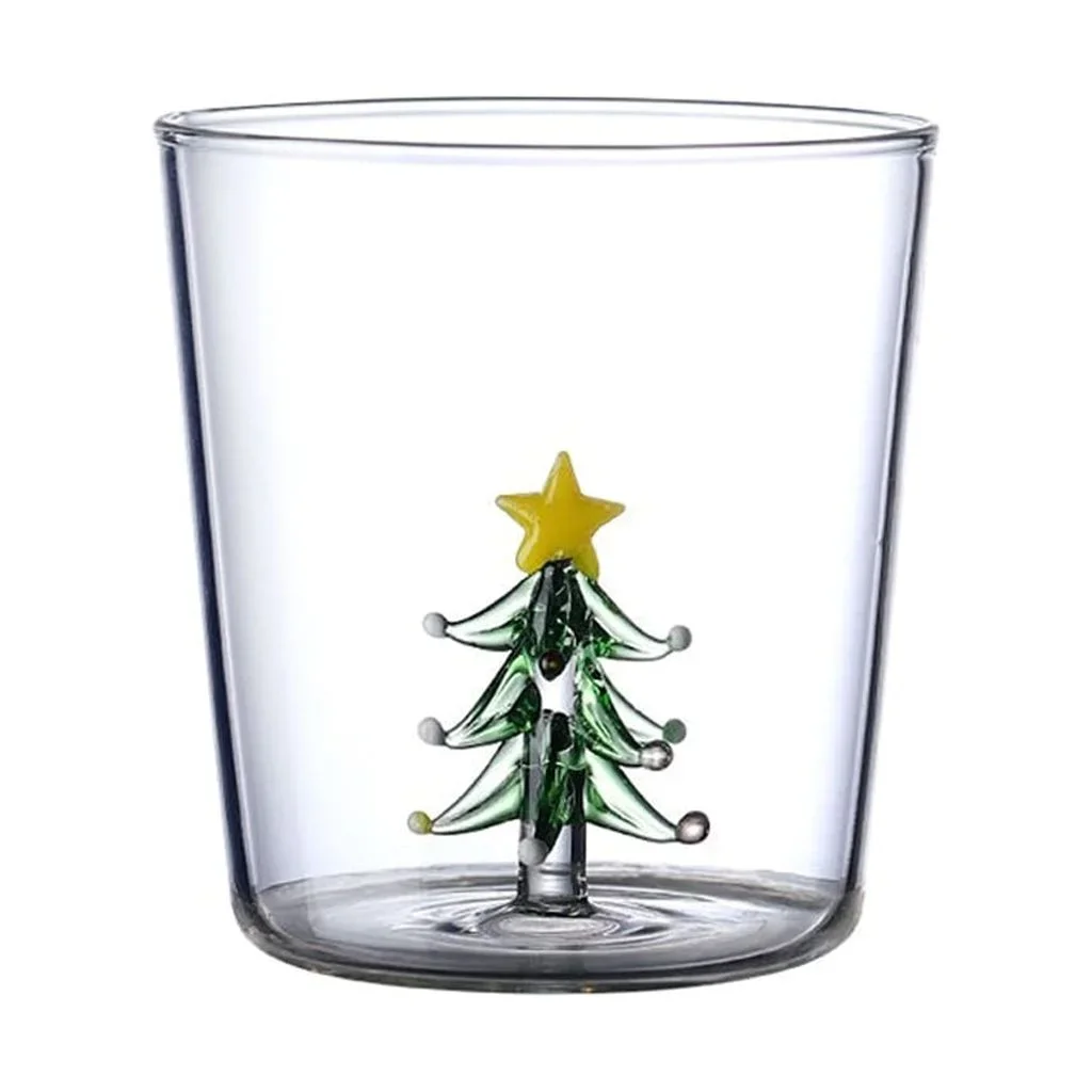 Custom 3D Drinking Glass Cup with Christmas Tree Figurine Inside Stemless Glass For Wine Water Milk Beverages Easter Gift