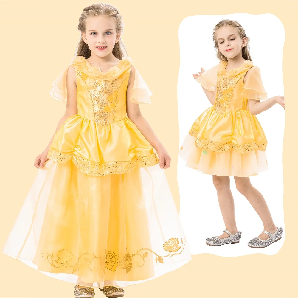 Disney Princess Costume, Fancy Dress Up Outfit for Birthday Party 3-12Years Snow White Cinderella Belle Aurora Rapunzel