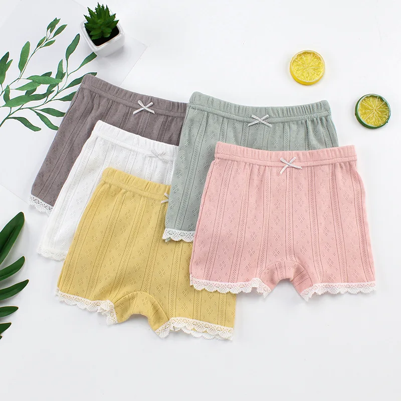 RTS Kids Girls Cotton Lace Trim Shorts Hallow Out Breathable Underwear Panties Elastic Waist Bottom Ready to Ship