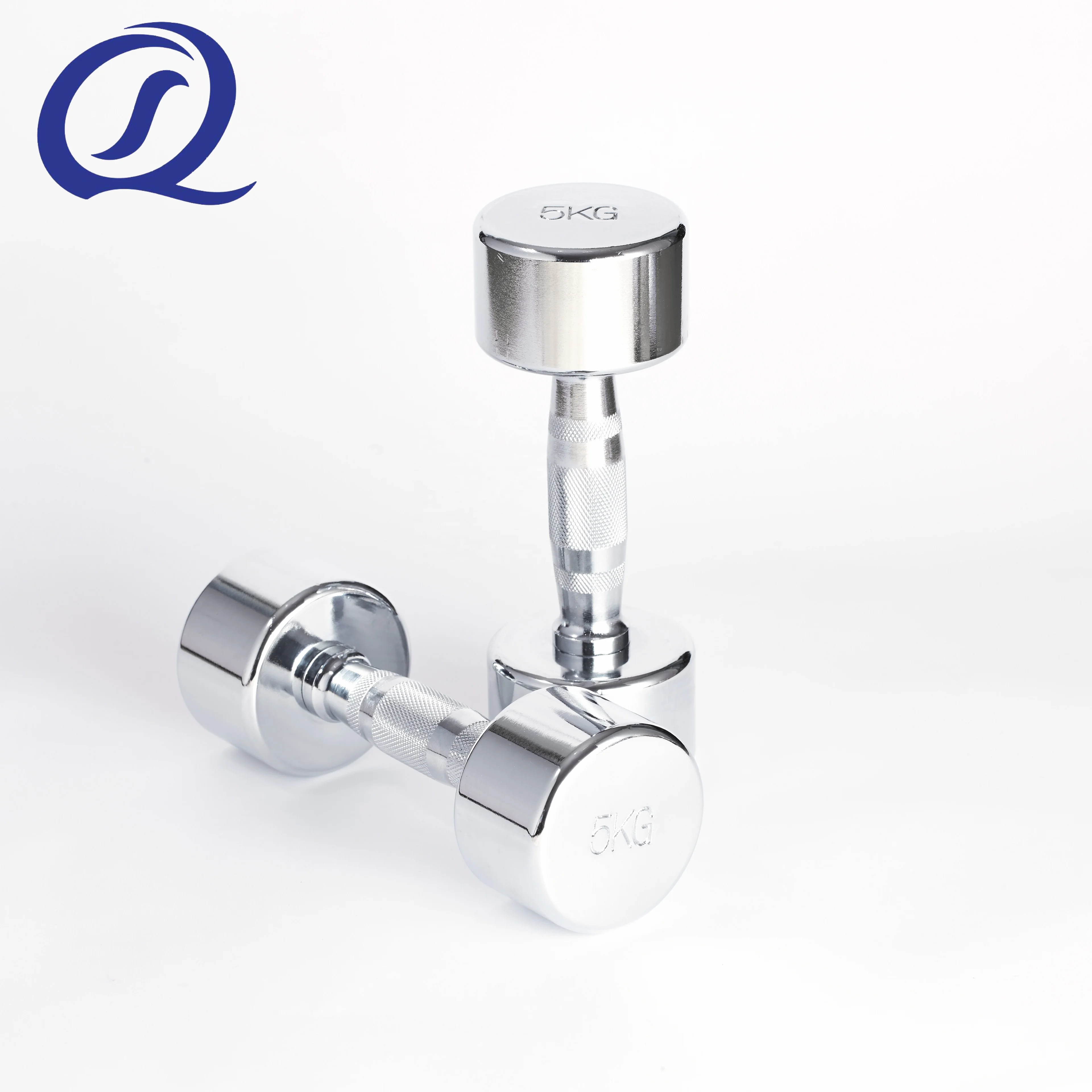 Professional Wholesale Gym Weightlifting Silver Fixed Round Electroplating Steel Chromed Dumbbells