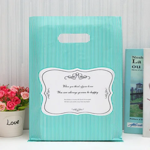 Custom Printed Gusset Side Plastic Die Cut Bag/ Pe Plastic Handle Shopping Bag With Your Own Logo