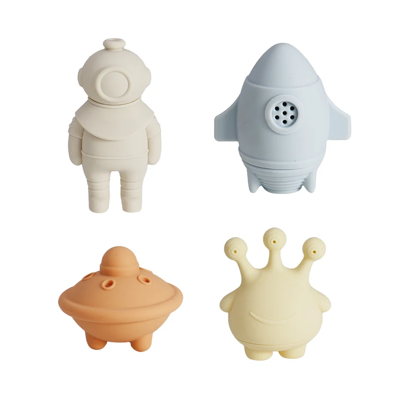 Silicone kid baby Bath Toys 4-Piece/set Space Cute Cartoon Toddler Water Toys Infant Kids Boys Safe Infant Toys Baby Gift