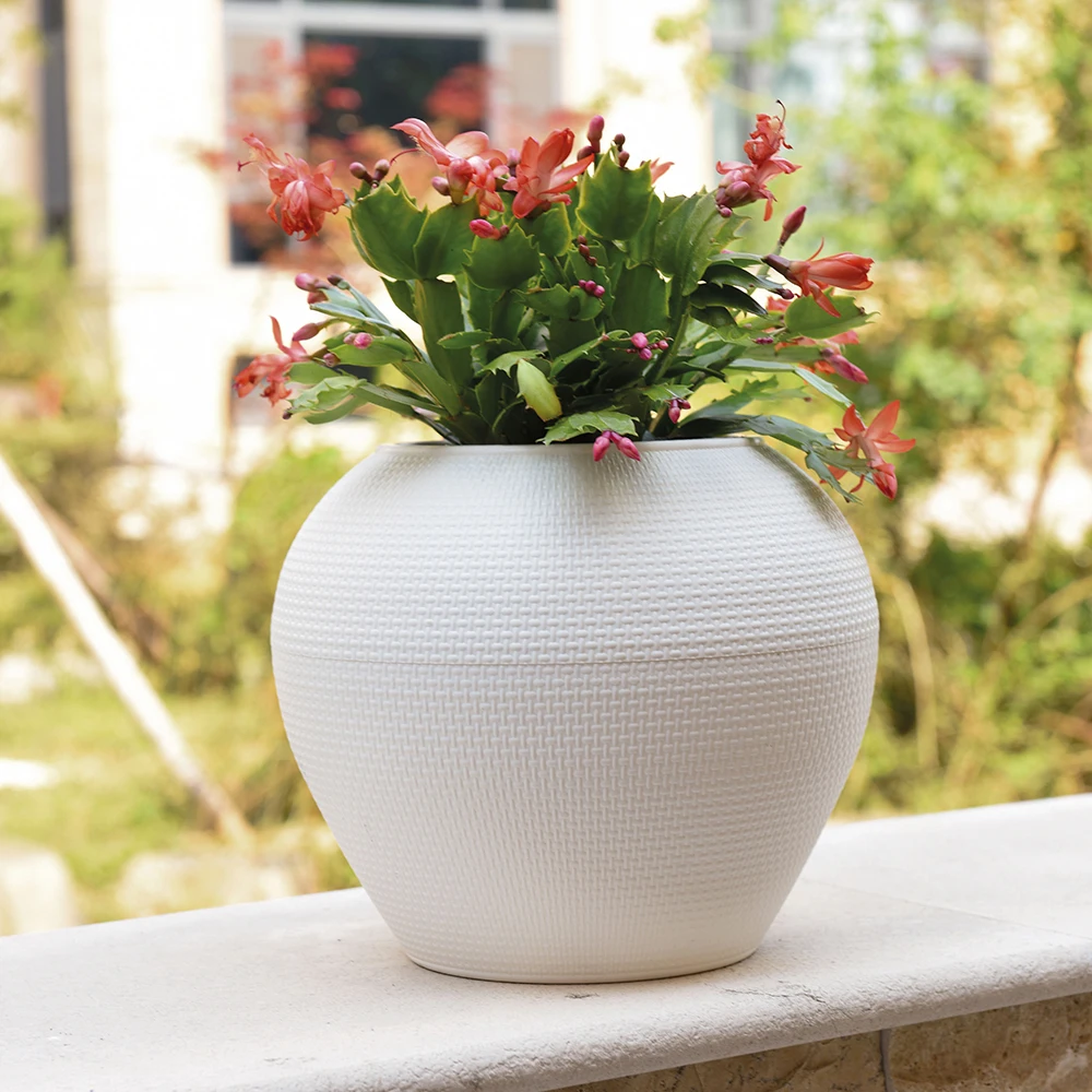 Reusable outdoor white plastic garden round flower pots for plants