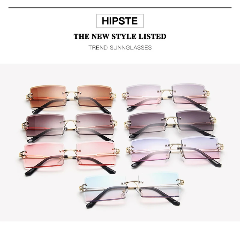 Super Hot Eyewear Rimless Small Square Gradient Candy Color Glasses Rectangle Shades Cutting Lens Ladies Women Sunglasses