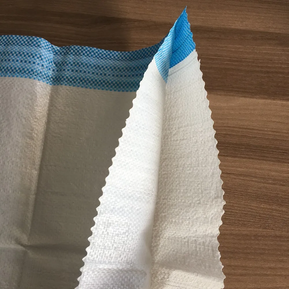 Stock Promotion 50kg plastic grain rice flour white bag with bue strip 100% new virgin material plain pp woven feed bag/sack