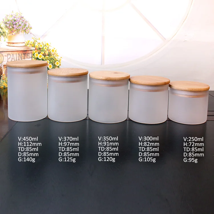 Wholesale wide mouth cylinder 250ml 8oz frost borosilicate glass jar for food storage with wooden bamboo lid