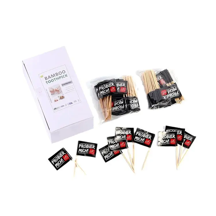 Wholesale Custom Art Decoration Natural Cocktail Toothpick Food Bamboo Flag Hamburger Stick