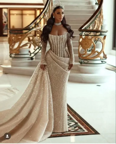 New Luxury Silver Evening Dress Fairy Sequin Strapless Dress Noble Elegant Slimming Banquet Fishtail Dress